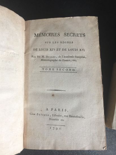  DUCLOS: Mémoires secrets sur les règnes de Louis XIV et de Louis XV. Buisson, 1791....