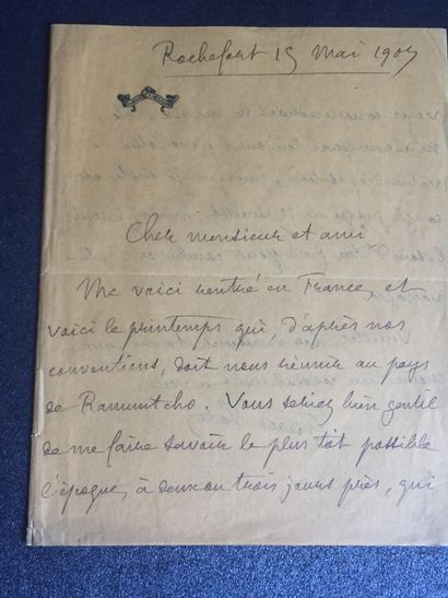  LOTI (Pierre): PAYS BASQUE: LAS, 2 pp. in-8 datée du 15 mai 1907 sur papier jaune...
