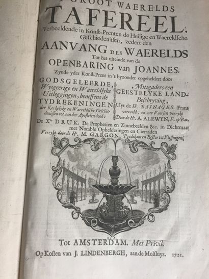 null BIBLE : Basnage : T Groot Waerelds Tafereel...Amsterdam, Lindenbergh, 1721....
