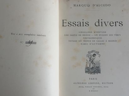 null [BIARRITZ] Marquis d'Alcedo: Essais divers. Singulière aventure - Une partie...