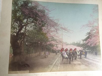 null JAPON: Important album de 24 photographies du XIXe siècle en couleurs tirées...