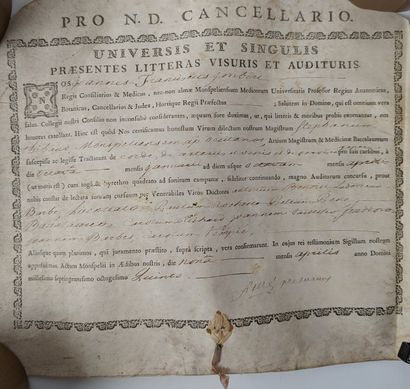 null UNIVERSITE DE MONTPELLIER: Réunion de 6 diplômes du XVIIIe siècle, imprimé sur...