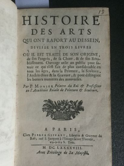 null MONIER (P.): Histoire des arts qui ont rapport au dessin, divisée en trois livres...