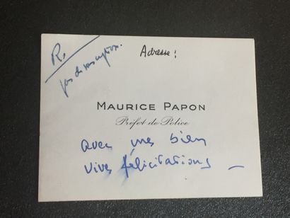 null PAPON (Maurice): Rare visiting card of Maurice Papon Prefect of Police with...