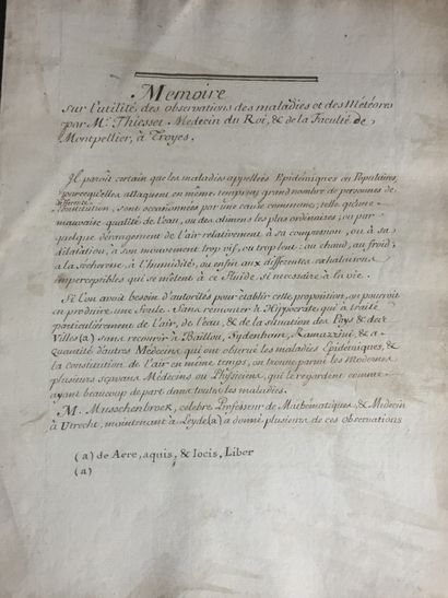 null [SCIENCE] MANUSCRIT : Mémoire sur l'utilité des observations des maladies et...