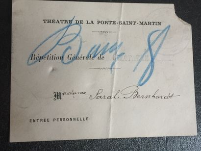 null SARAH-BERNHARDT: Théâtre de la Porte-Saint-Martin: Carton "Entrée Personnelle"...