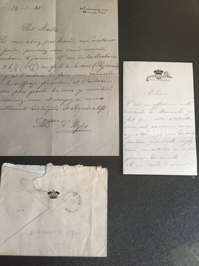  Anne de Rochechouart de Mortemart Duchesse d'UZES (1847-1933): two LAS and 1 envelope:...