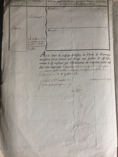 null LOUIS XV - Ordre de route signé "Louis" et contresigné "Ségur": Chemin que tiendront...