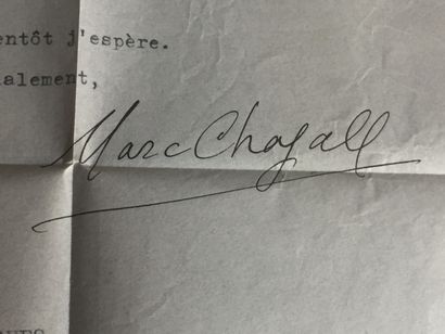 CHAGALL Marc: Lettre tapuscrite, signée,...