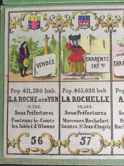 null [JEUX] Départements Français: Rare série composée de lithographies en couleurs...