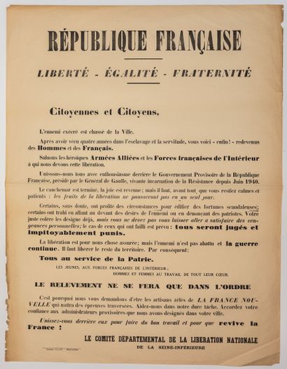 null LIBÉRATION DE LA SEINE INFÉRIEURE. 1944 «Le Comité Départemental De La Libération...