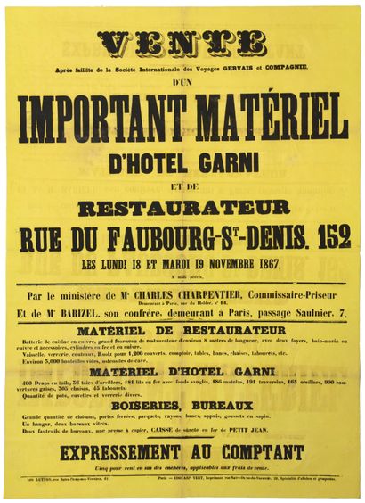 (PARIS 1867) « VENTE, après faillite de la...