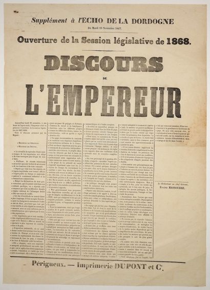 null DORDOGNE. « DISCOURS DE L’EMPEREUR (NAPOLÉON III) » « Aujourd’hui 18 Novembre...