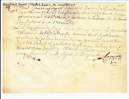 null FAUCONNERIE - LOUDUN (VIENNE) – Pièce signée Claude FORGET Chevalier Baron de...