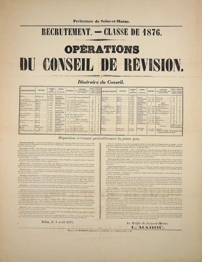 null SEINE-ET-MARNE. RECRUTEMENT. Classe de 1876. « Opérations du Conseil de Révision...