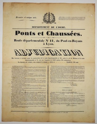 null ISERE. GRENOBLE July 25, 1848. PONTS-ET-CHAUSSÉES: "Departmental road n°11,...