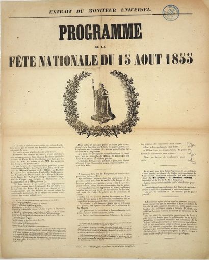 null PARIS) - ST NAPOLÉON 1855. Programme de la FÊTE NATIONALE du 15 Août 1855 à...