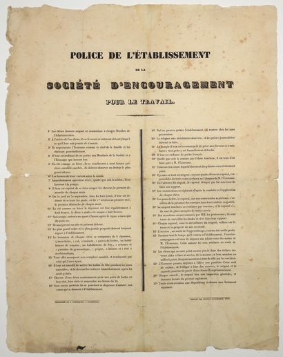 null STRASBOURG (67). 1835. "POLICE OF THE ESTABLISHMENT of the Society of Encouragement...