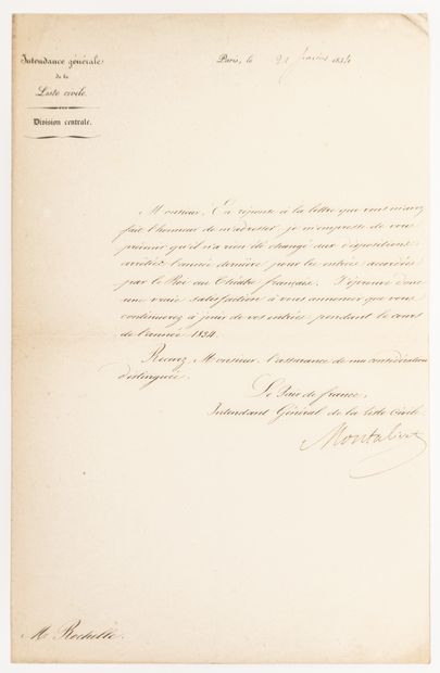 null Comte de MONTALIVET (Marthe Camille Bachasson) Valence/Drôme 1801 – Château...
