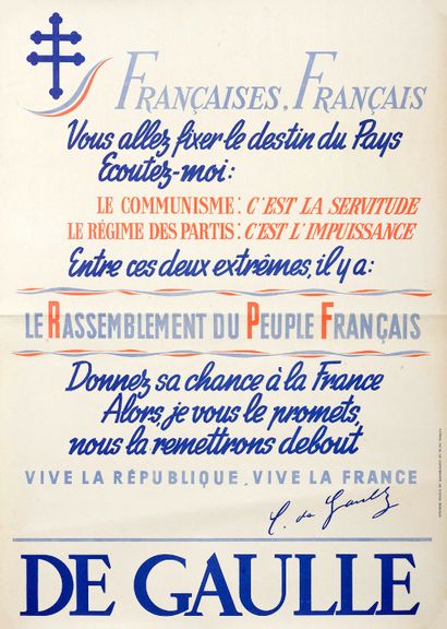null DE GAULLE. 2 Posters from 1947: "To give France ITS CHANCE, Help in its mission...