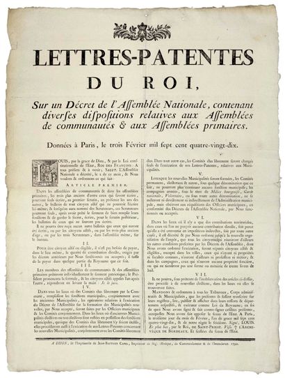 null CÔTE D’OR. 1790. DIJON. ASSEMBLÉES PRIMAIRES : “Lettres-Patentes du Roi, sur...