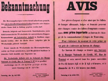 null TOURCOING (Nord) 29 Juillet 1915 - Affiche bilingue des autorités Prussiennes...