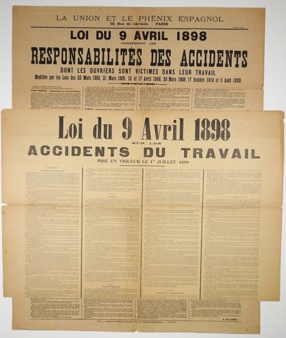 null ACCIDENTS AT WORK. 2 Posters : "Law of April 9, 1898 on Work Accidents" - Compensation...