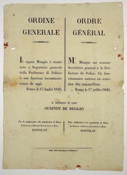 null (CAMPAGNE DE ROME) PLACARD BILINGUE - Ordre général du Général en Chef OUDINOT...