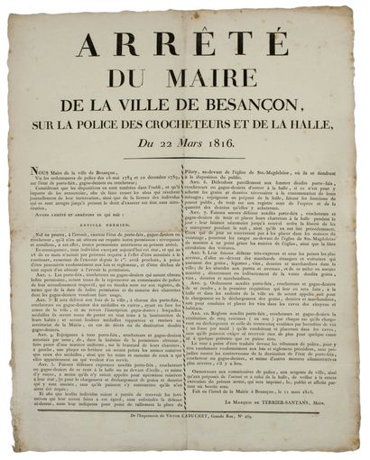 null DOUBS. Decree of the Marquis de TERRIER-SANTANS, Mayor of the City of BESANÇON,...