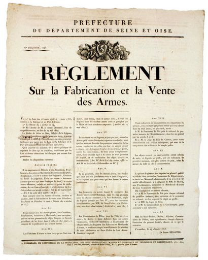 null SEINE AND OISE. 1816. "Regulation on the MANUFACTURING AND SALE OF WEAPONS"....