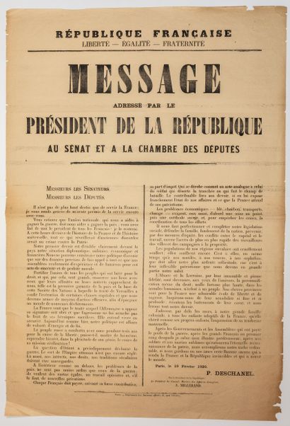 null SÉNAT. Paul DESCHANEL Président : « MESSAGE adressé par le PRESIDENT DE LA REPUBLIQUE,...
