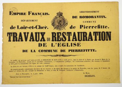 null LOIR-ET-CHER. 1870. PIERREFITTE-SUR-SAULDRE (41). Notice of the public adjudication...