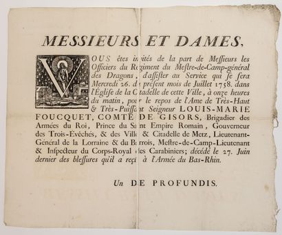 null METZ (MOSELLE) 4 Placards mortuaires in-plano (1788 - 1816). Qq. défauts : «...
