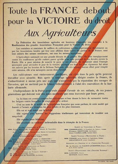 null (AGRICULTURE OF FRANCE) "ALL FRANCE STAND UP for the VICTORY of the right, to...