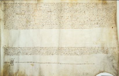 null EASTERN PYRÉNÉES. 1573. PRADES Diocese of ELNE. Large parchment (44 x 64 cm)....