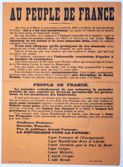 null (2ème VICTOIRE DE LA MARNE) PARIS Juin 1918 – Appel « AU PEUPLE DE FRANCE »...