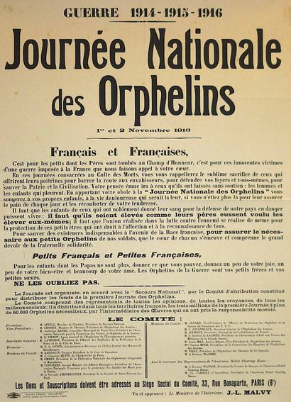 null « JOURNÉE NATIONALE DES ORPHELINS 1er et 2 Novembre 1916 » - « Français et...