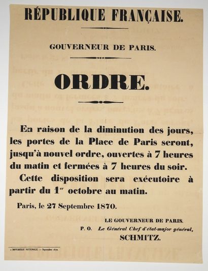 SIÉGE DE PARIS, 1870. PORTES DE PARIS - ORDRE...