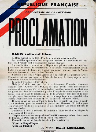 null (LIBÉRATION DE LA CÔTE D'OR Nov. 1944) - PROCLAMATION du préfet Marcel LHUILLIER....