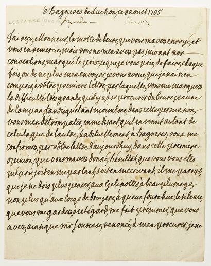 null The Duke of LESPARRE. Autograph letter signed in BAGNÈRES DE LUCHON (31) on...
