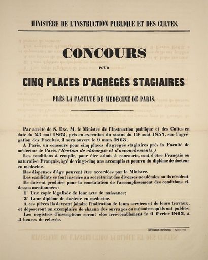 null FACULTÉ DE MÉDECINE DE PARIS : « Concours pour 5 places d’Agrégés stagiaires...