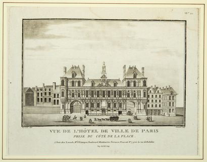 null PARIS. 2 Engravings : " View of the CITY HALL OF PARIS, taken from the side...