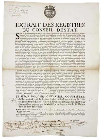 null BURGUNDY BRESSE. 1673. MANUFACTURE of the STOFFS. FRAUD - Extract of the Registers...