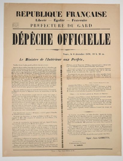 null GARD. 1870. BALLON. ARMÉE DE LA LOIRE (SIÈGE D'ORLÉANS) DÉFENSE DE PARIS - DÉPÊCHE...