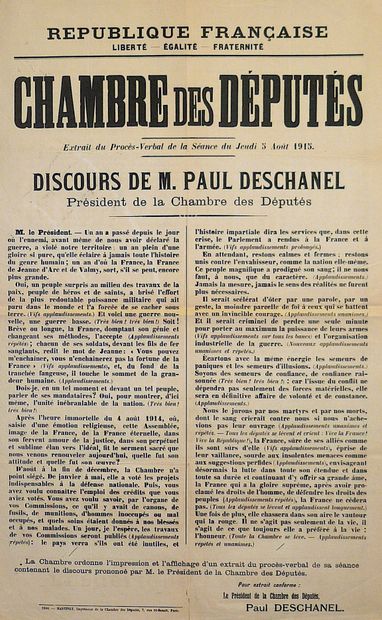 null « DISCOURS de M. Paul DESCHANEL Président de la Chambre des Députés. 5 Août...