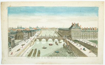 null 18th century optical view of the LOUVRE " Perspective view of the City of Paris...