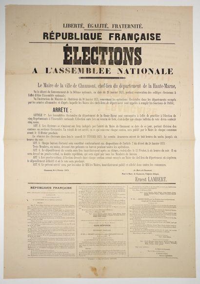 null HAUTE-MARNE. 1871. ELECTIONS TO THE NATIONAL ASSEMBLY - Order of the Mayor of...