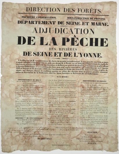 null SEINE-ET-MARNE. 1831. Direction des FORÊTS. Sub-Inspection of PROVINS - "Adjudication...