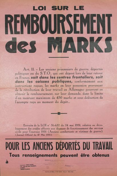 null "Law on the reimbursement of marks for former labor deportees" May 24, 1951...