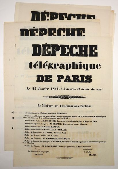 null PARIS. VIENNE. 1851 – 6 Affiches « DÉPÊCHES TÉLÉGRAPHIQUES DE PARIS » - fait...